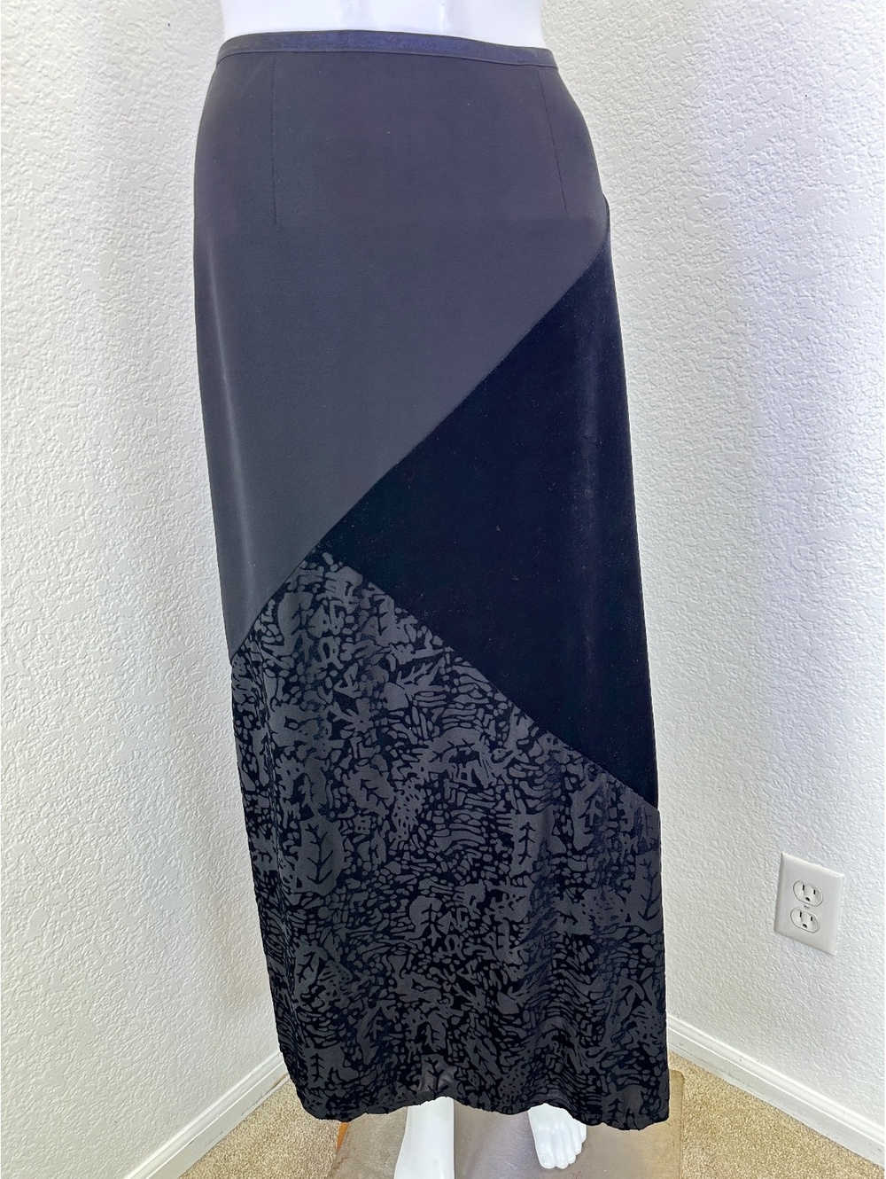 VTG Women’s Sz S J. Jill Black Velvet Maxi Burnout Patchwork Boho Gothic